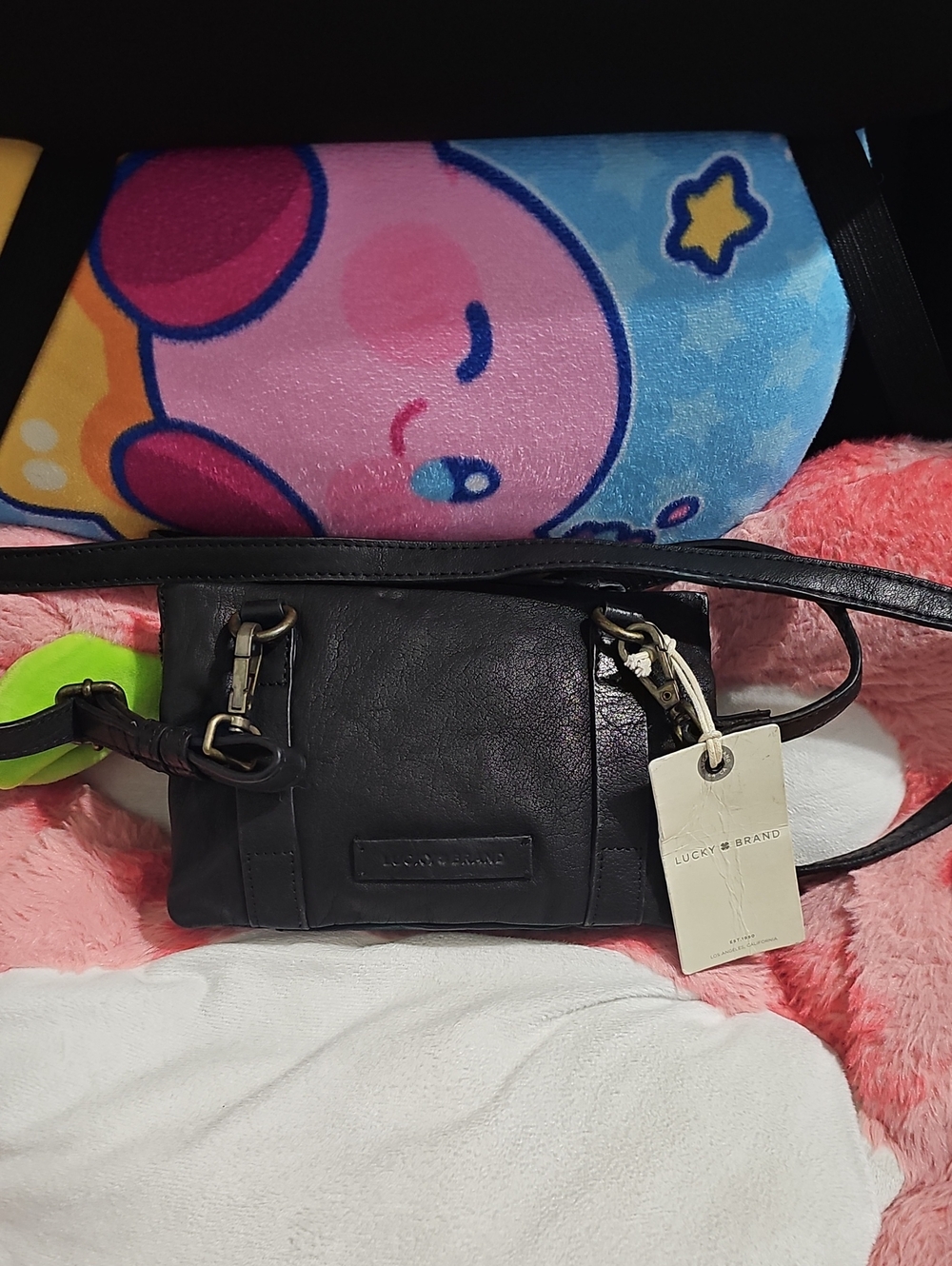 Lucky Brand Black Leather Crossbody Purse with Brass Hardware